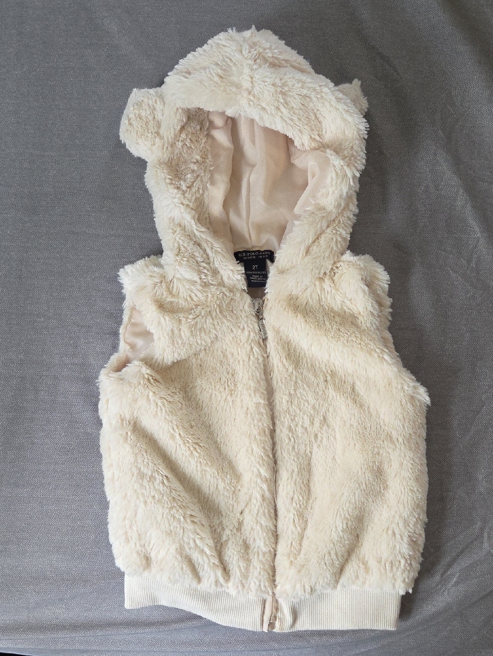 U.S. Polo Assn. Cream Faux Fur Hooded Vest - Toddler